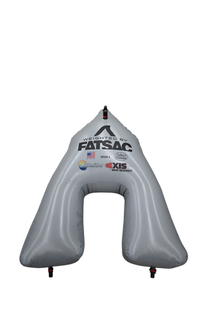 Gray A-shaped AXIS WAKE PNP BOW SAC with QC fittings and valve openings on each end.