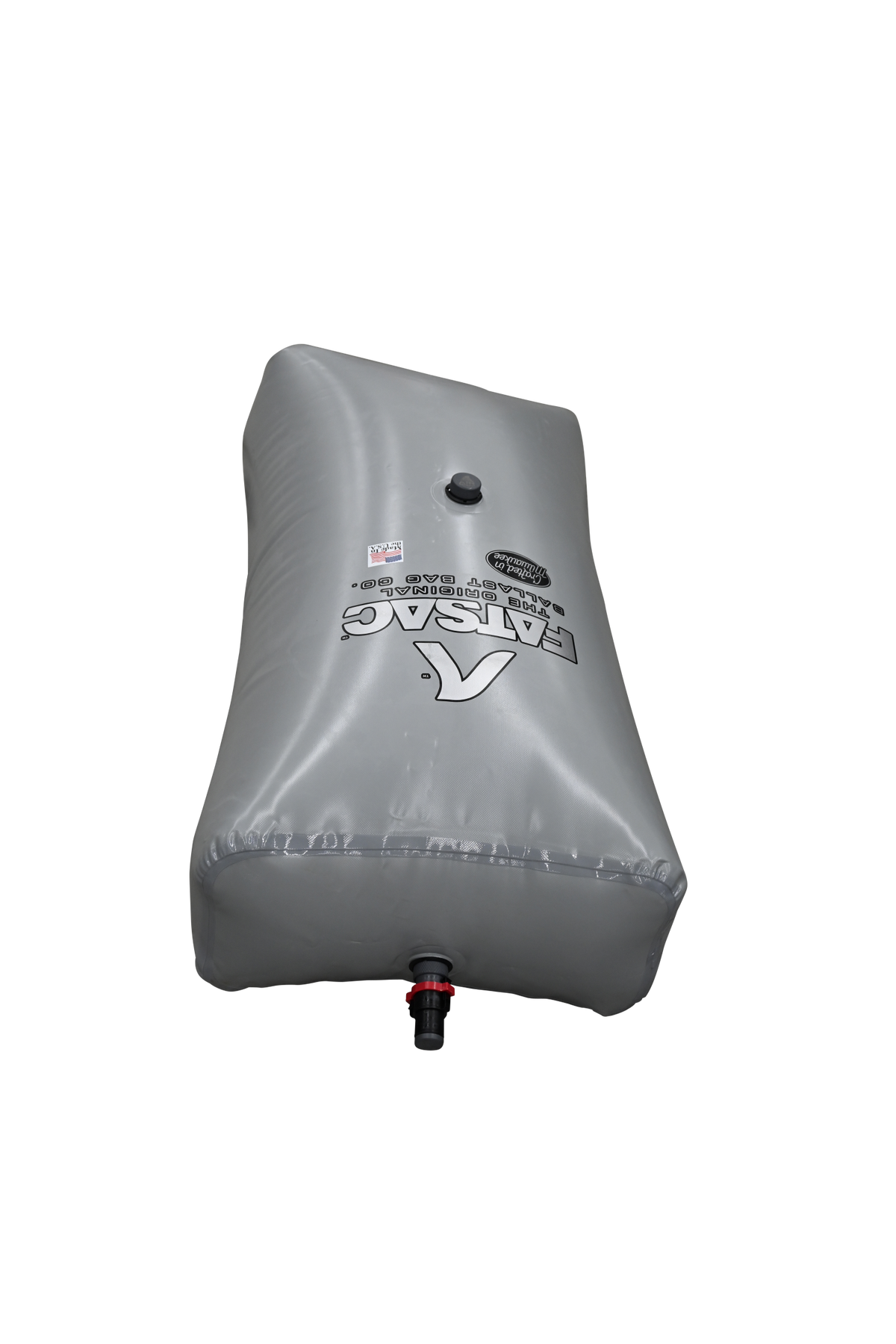 Gray rectangular Lomas water bag with nozzle and Malibu PNP Rear Sac, 250 lbs, QC fittings.