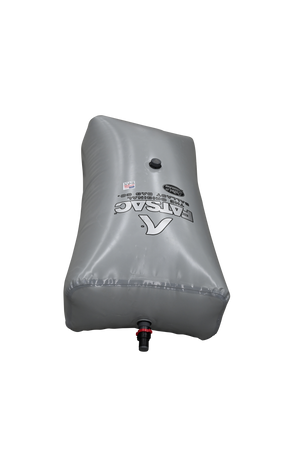 Gray rectangular Lomas water bag with nozzle and Malibu PNP Rear Sac, 250 lbs, QC fittings.