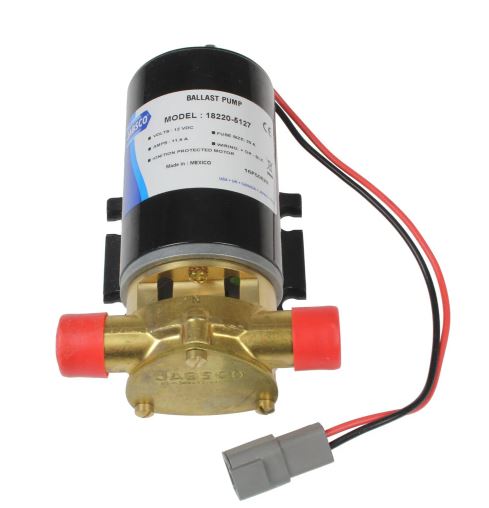 Jabsco Metal Ballast Puppy Pump (W610-P) features run-dry protection, labeled model, wiring.