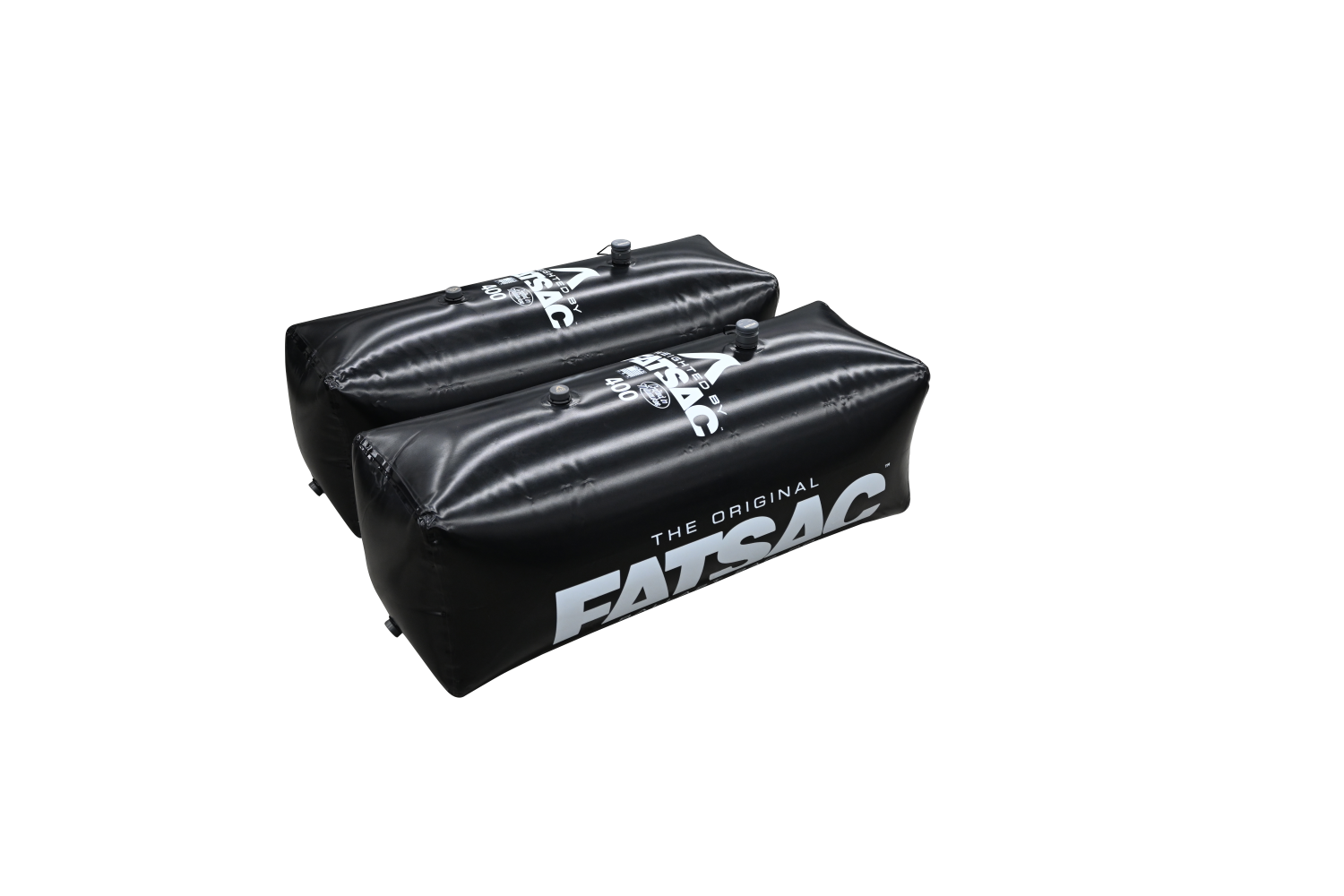 Two black V-drive FatSac ballast bags, ideal for wakesurfing.