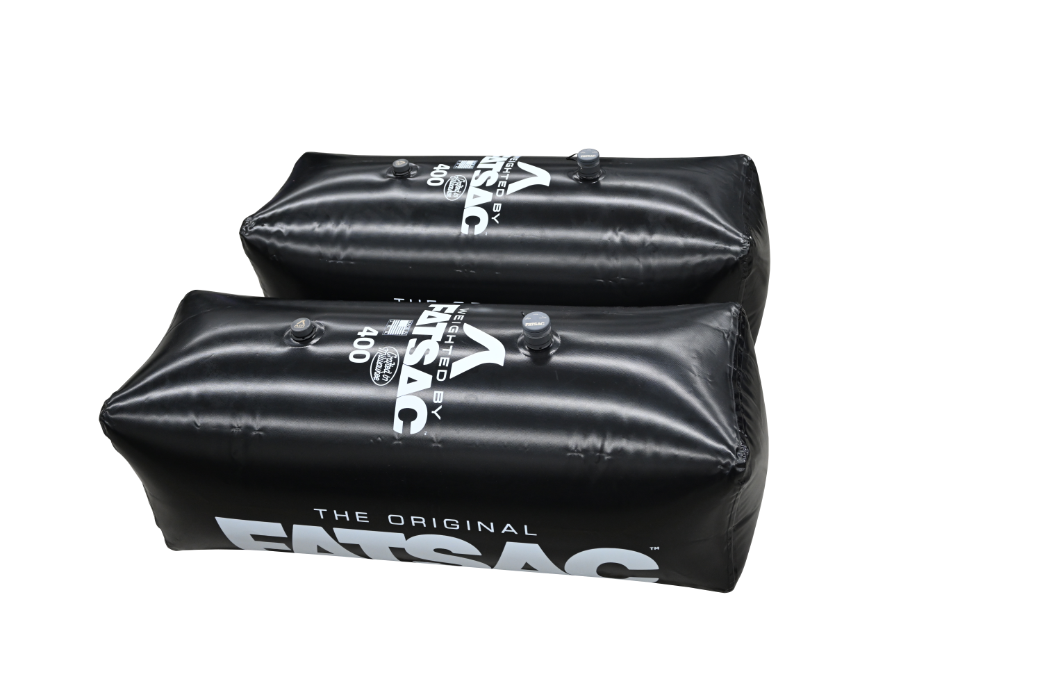 Two black rectangular W701 V-drive Fat Sacs, 400 lbs each.