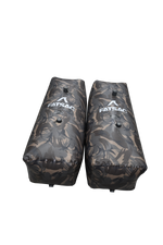 Two V-drive Camo Fat Sacs, 400 lbs each, with FATSAC logo on black.