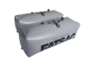 Two V-drive Fat Sacs (400 lbs, gray) with logos, perfect for wakesurfing.