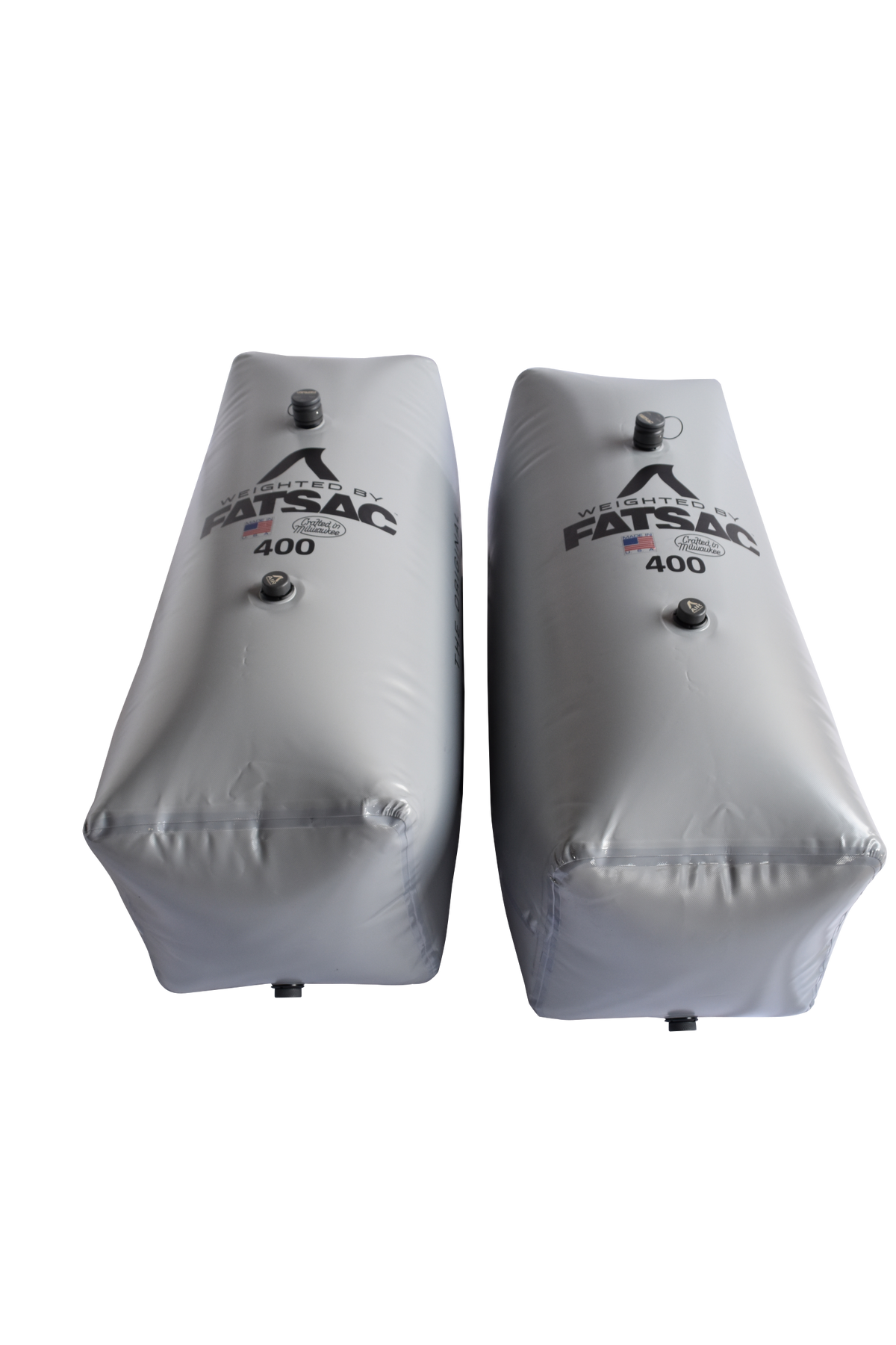 Two V-drive Fat Sacs (400 lbs each) in gray with black caps, labeled 400.