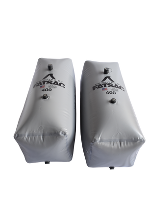 Two V-drive Fat Sacs (400 lbs each) in gray with black caps, labeled 400.