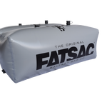 V-drive Fat Sacs: Grey 400 lbs. ballast bags with logo and black fittings for wakesurfing.