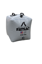 White cube-shaped Fat Brick 155 lbs., with handles and valves.