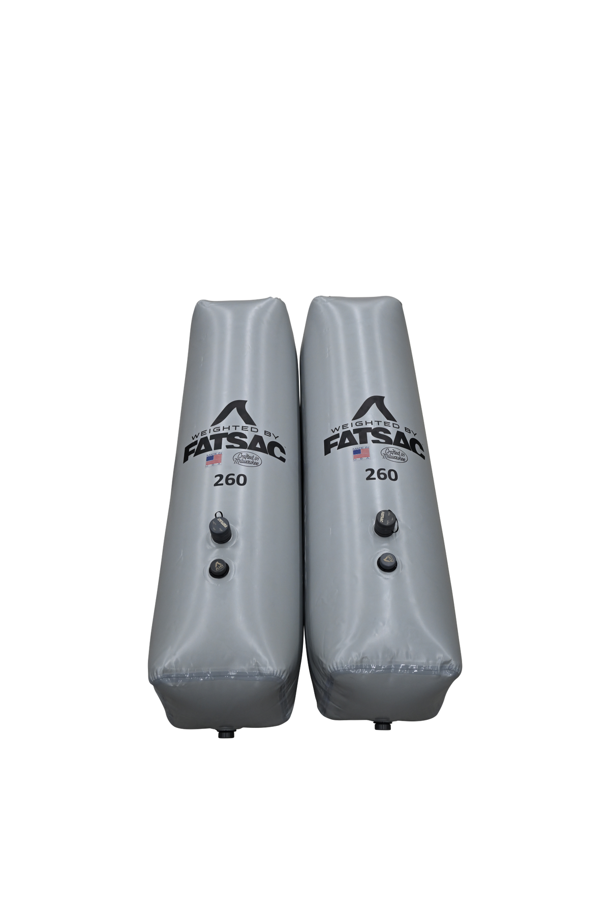 Two gray Side Sacs ballast bags 520 lbs. for wakesurfing adventures.