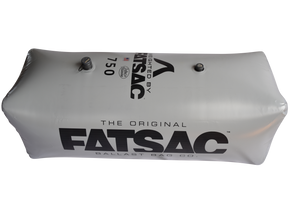 Gray rectangular FatSac High Flow 750 lbs. wake ballast bag with two top valves.