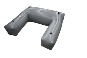 Gray, U-shaped inflatable Fat Seat ballast bag with logo.