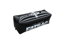 Angled view of black V-drive Surf Sac 400 lbs. with white FATSAC logo and visible valves.