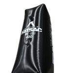 Low side view of V-drive Surf Sac 400 lbs. with close-up of white FATSAC logo and valve caps.