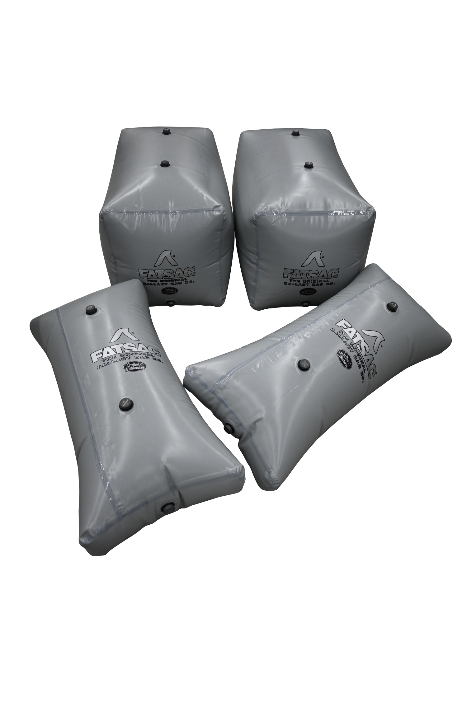 Four gray inflatable seat cushion bags from the MasterCraft X-STAR Ballast Kit.