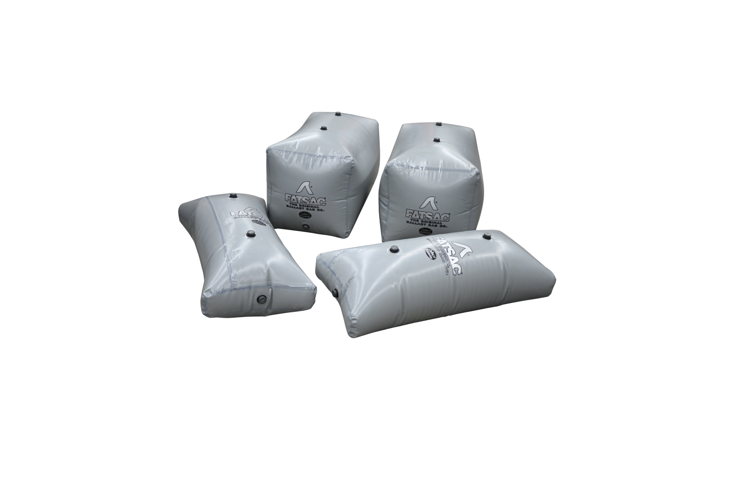 Four gray inflatable bags with valve fittings for MasterCraft X-STAR Ballast Kit (W715).