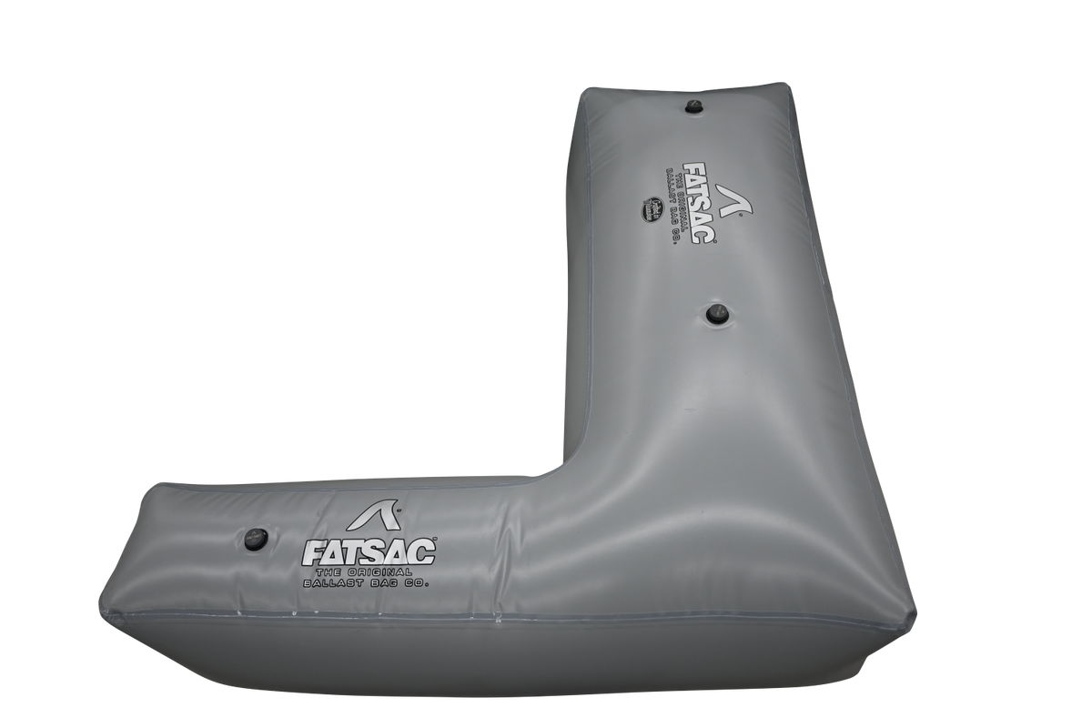 Gray L-shaped FATSAC Ultimate Wake Surf Sac (W718), W730 fittings, 1100LBS capacity.