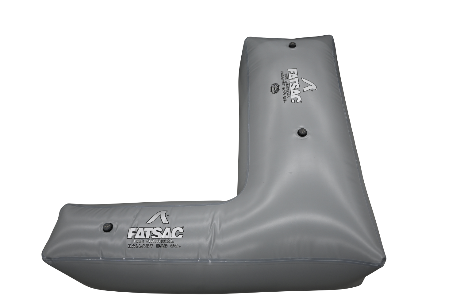 Gray L-shaped FATSAC Ultimate Wake Surf Sac (W718), W730 fittings, 1100LBS capacity.