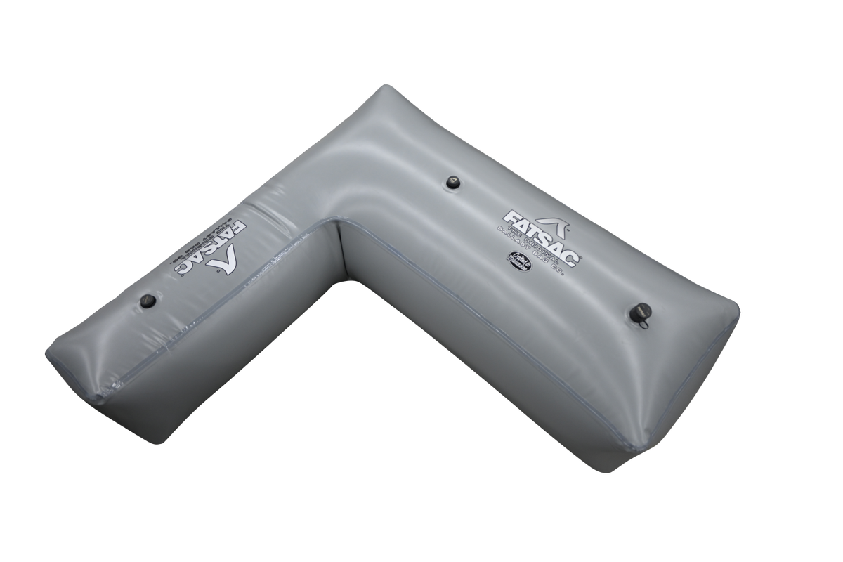 Gray L-shaped inflatable cushion, Ultimate Wake Surf Sac (W718), supports up to 1100LBS.