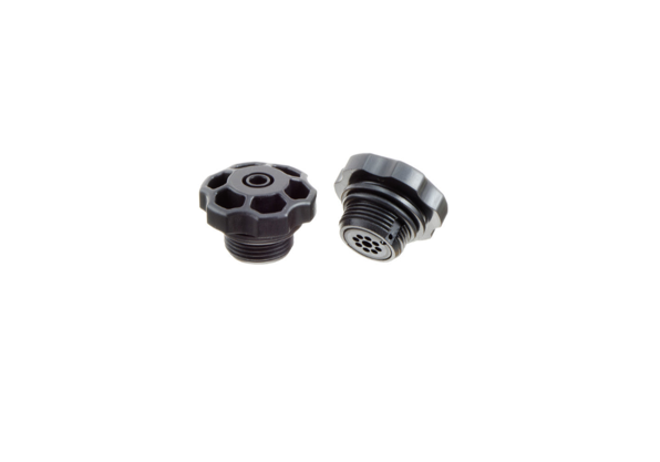 Pair of Black Halkey Roberts Fender Plugs in black.