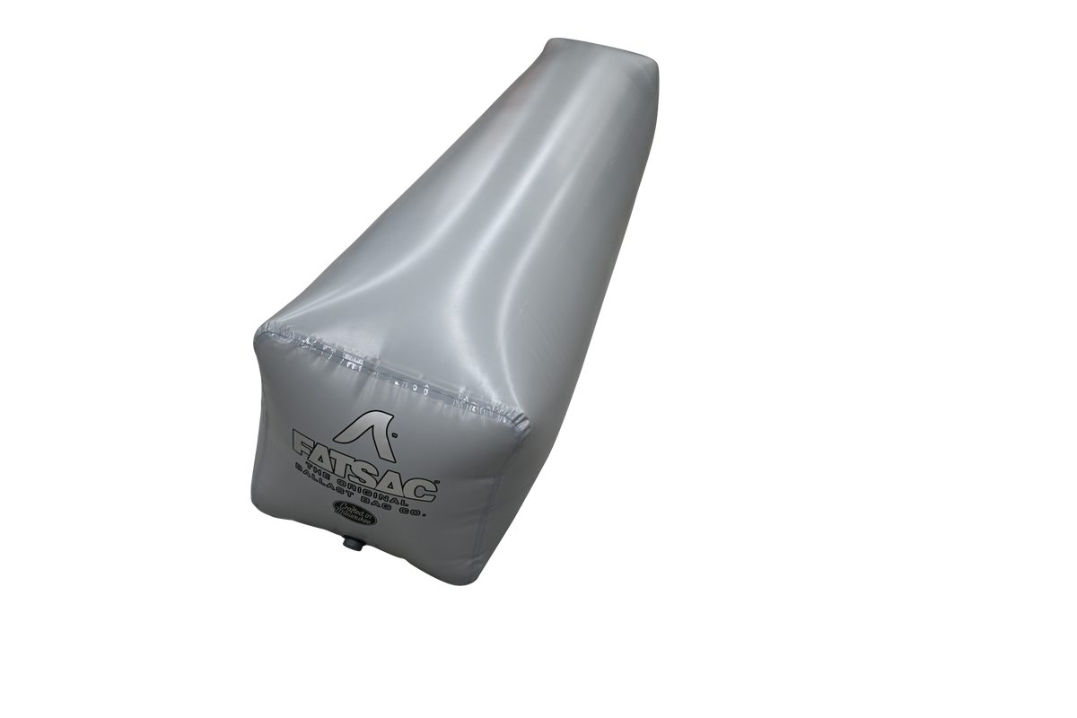 A white, triangular Center Gravity Games Sac (W842) with fittings, 1180 lbs, 88x19x19.