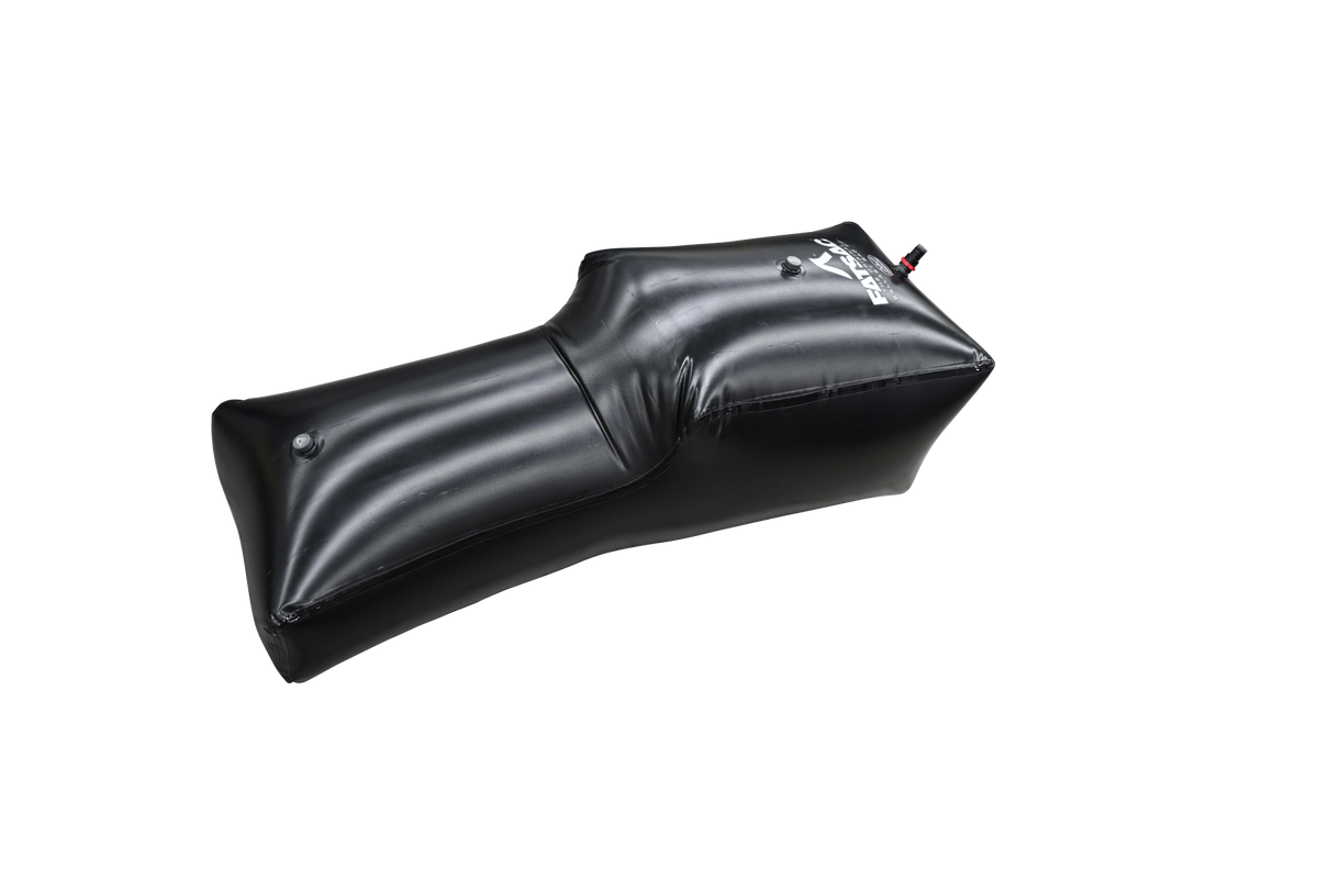 Supra SA Rear Sac (W892-1): Black inflatable with fittings, two small valves on black backdrop.