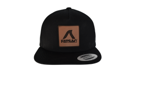 Black FatSac Snap Back with leather patch on front (W966-BLACK).