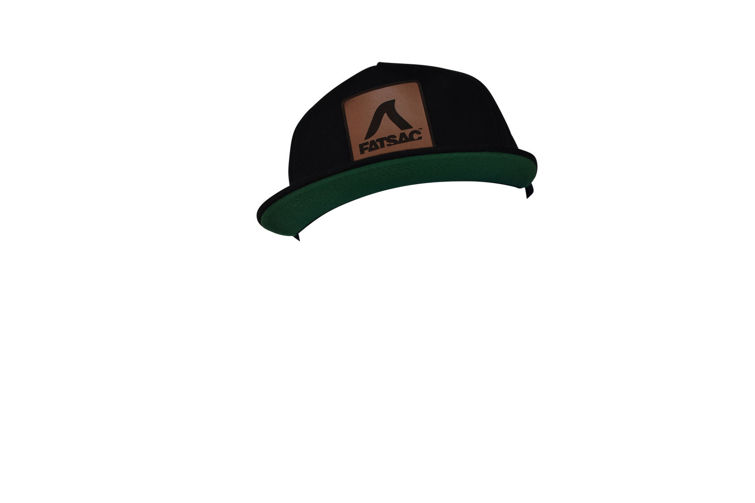 Black FatSac Snap Back with leather patch on front (W966-BLACK).