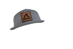 Gray FatSac Snap Back with leather patch on the front.