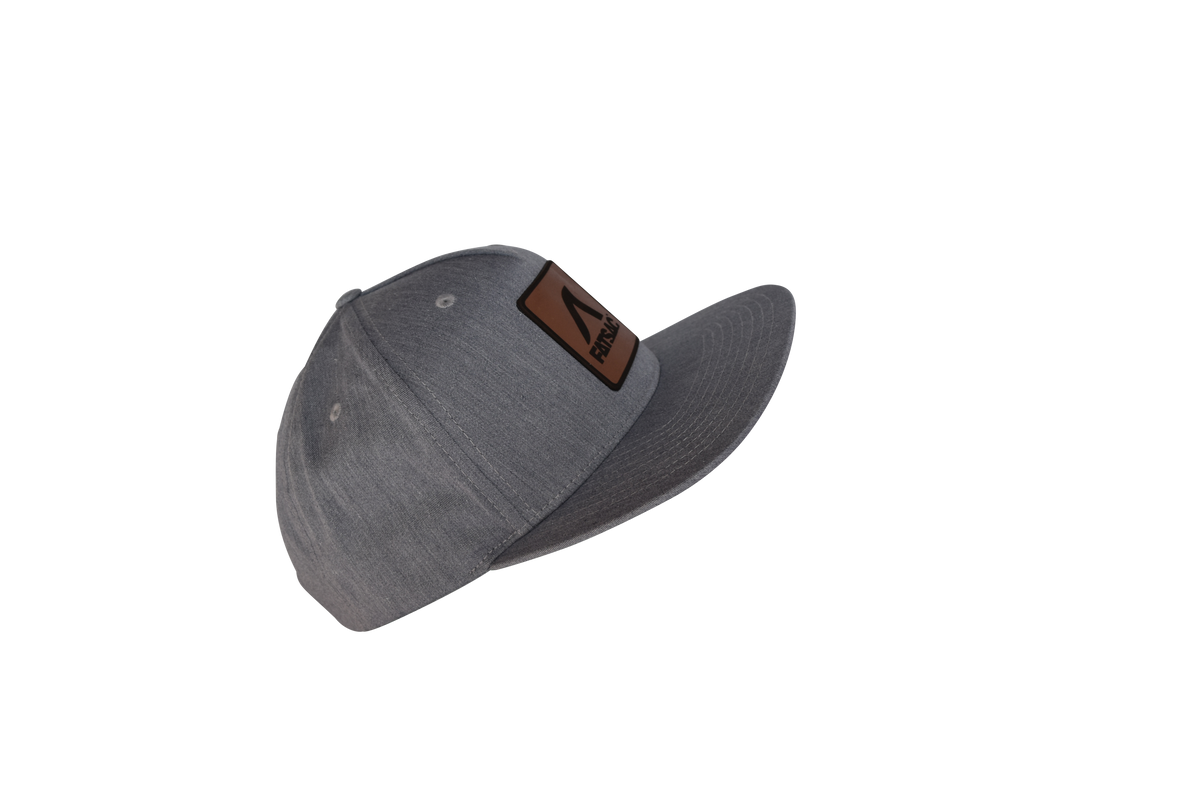 Gray FatSac Snap Back (W966-GRAY) with a brown leather patch on the front.