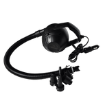 Fatsac heavy-duty black air pump with hose, nozzles, and car adapter plug.