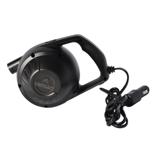 Fatsac portable marine air pump, black, with handle and car adapter plug.