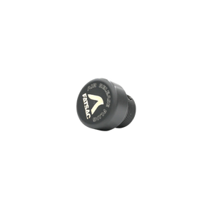 Front view of the black FatSac Air Release Plug with its labeled logo top.