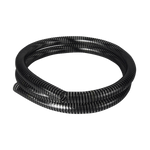Helical pump hose, kink-proof black tubing, isolated on white.