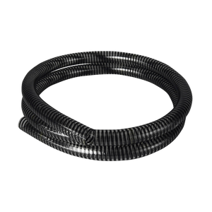 Helical pump hose, kink-proof black tubing, isolated on white.