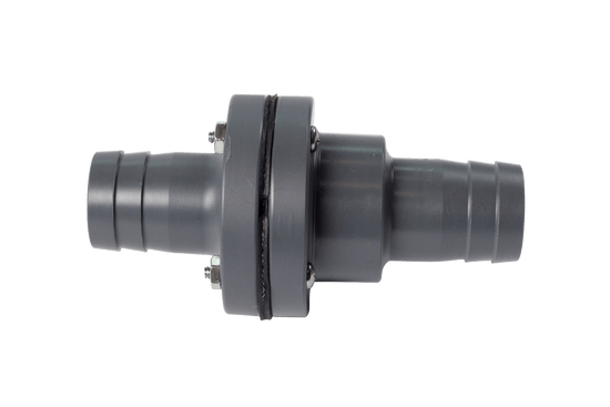 1 1/8 Barbed In-line Check Valve (W755) with bolts and FatSac fittings.
