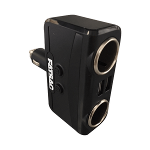 Dual Socket (S1005): Black charger with dual-USB ports & socket splitter.