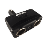Dual Socket (S1005): Black car charger with dual-USB port and socket splitter.