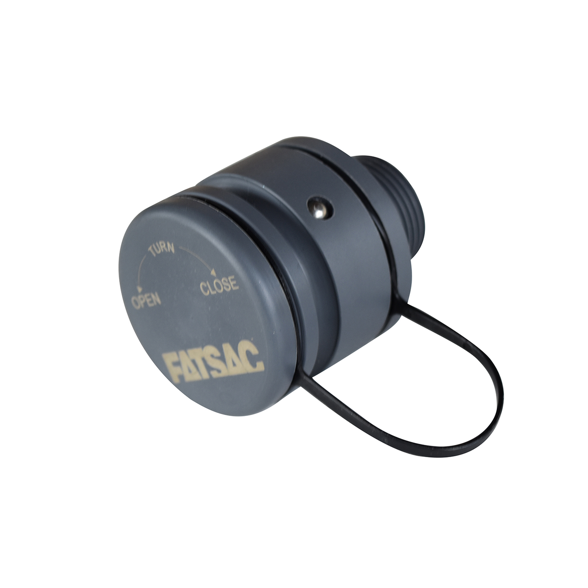 W730 Gray valve, FATSAC logo, FatSac fittings, Open/Close instructions.