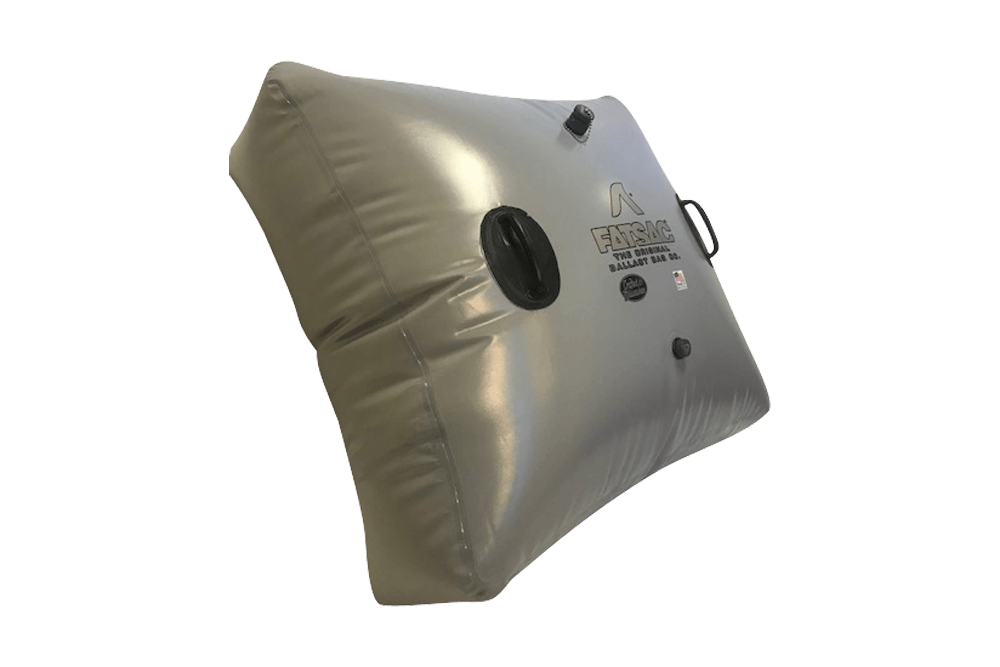 Silver inflatable Floor FatSac 800 lbs. with black logos, ideal for ballast needs.