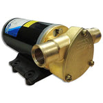 Brass Jabsco King Pump (W610-KING) with black casing and bracket on white background.