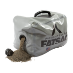 Gray FatSac Fillable Weight Bag (M1040), some sand spilled out, handle on top.