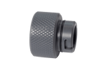 Black knurled Male Quick Connect-Tsunami Pump Thread (W734) with ridged surface.