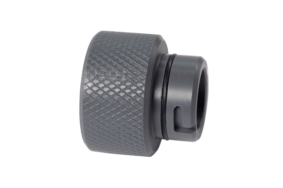 Black knurled Male Quick Connect-Tsunami Pump Thread (W734) with ridged surface.