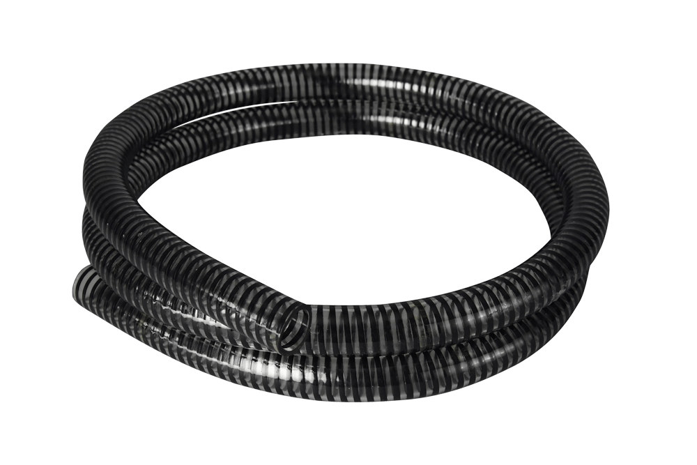 Clear reinforced kink-proof Tiger Hose (51017) coiled on a white background.