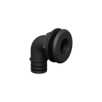 Elbow Thru-Hull Fitting, 1-1/8in, black plastic connector (S1004).