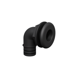 Elbow Thru-Hull Fitting, 1-1/8in, black plastic connector (S1004).