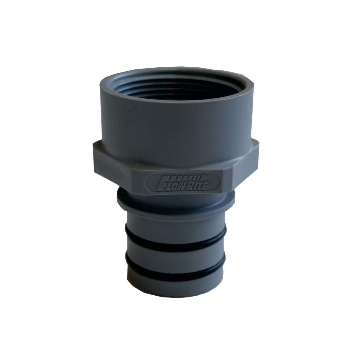 Flow-Rite QC Tallulah Pump Fitting (S1006), gray, plastic, ribbed design.