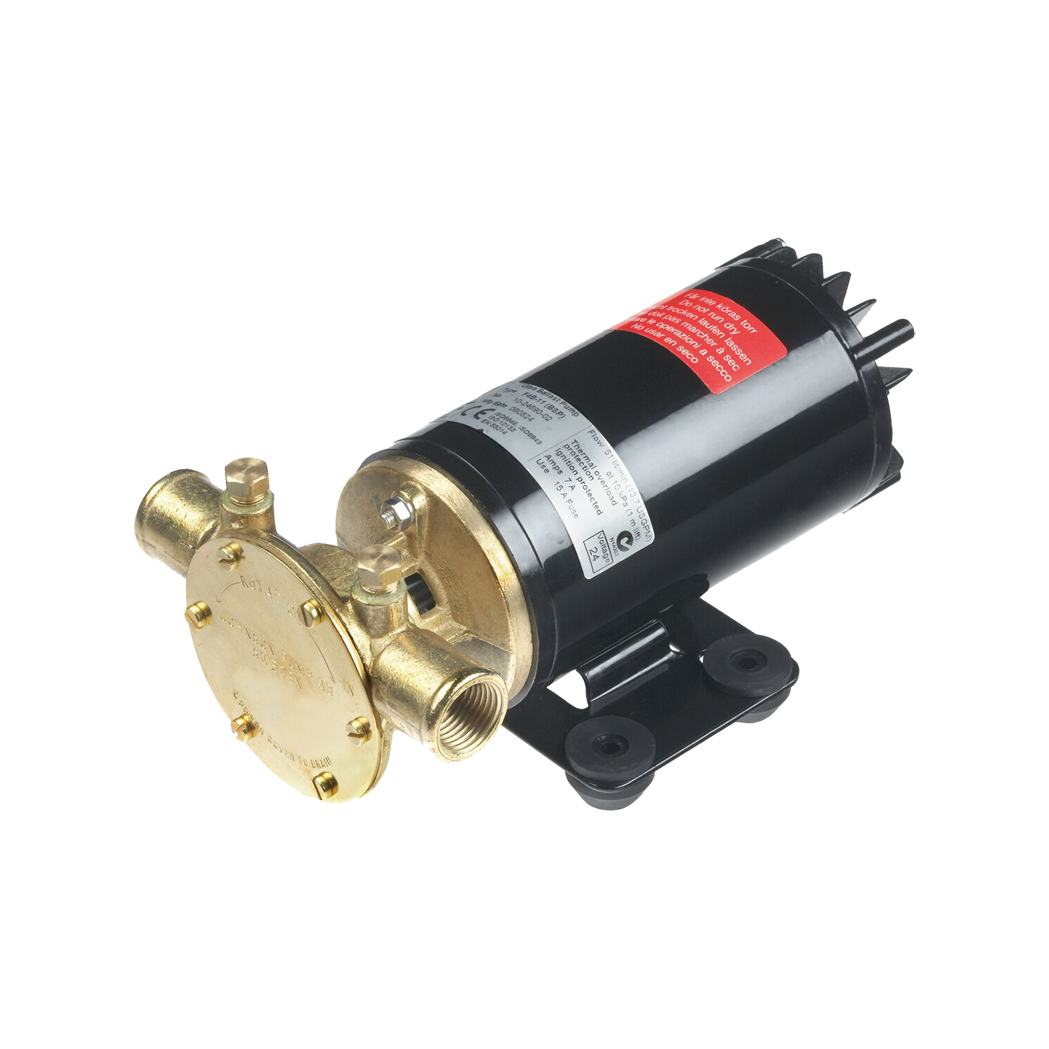 Johnson Tallulah Pump (13.5 GPM) (S2002) in brass/black, reversible with base and label.
