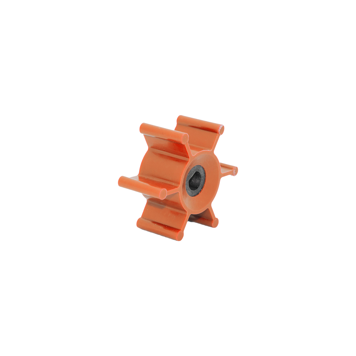 Johnson Tallulah S2004: 6-blade orange plastic wheel for MC97 use, central hole, isolated.