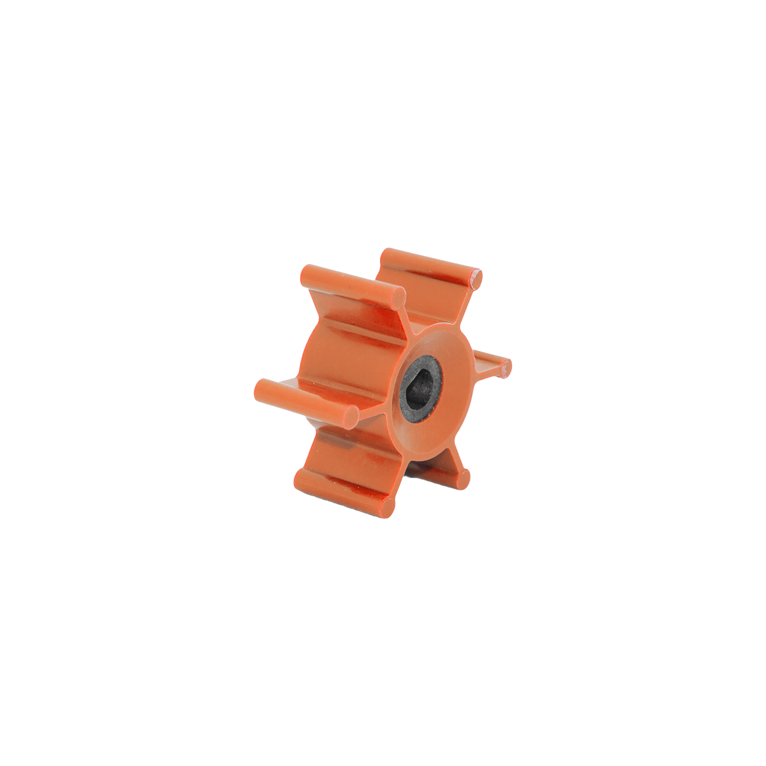 Johnson Tallulah S2004: 6-blade orange plastic wheel for MC97 use, central hole, isolated.